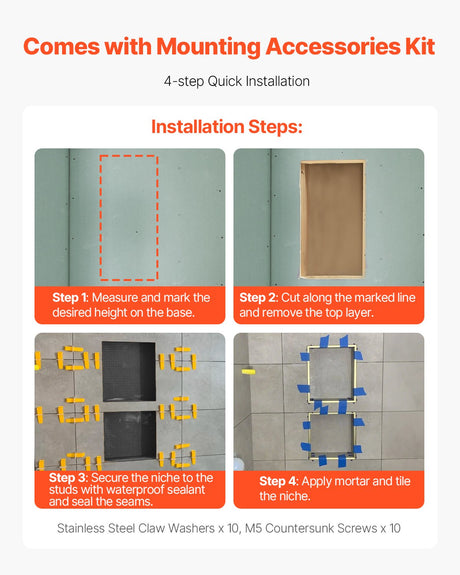 VEVOR Shower Niche 40.6 x 50.8 x 10.2 cm Recessed Wall Divider Shelf Bathroom