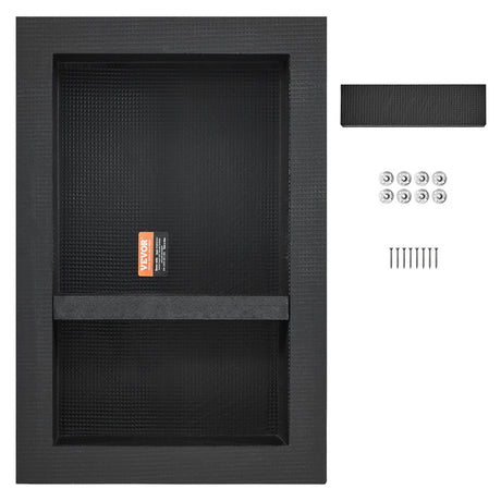 VEVOR Shower Niche Ready for Tile 40.64 x 60.96 cm, 16 x 24 inch Double Shelf Organizer, Square Corners Wall-inserted Niche Recessed, Sealed Protection Modern Soap Storage Niche for Shower Bathroom, Black