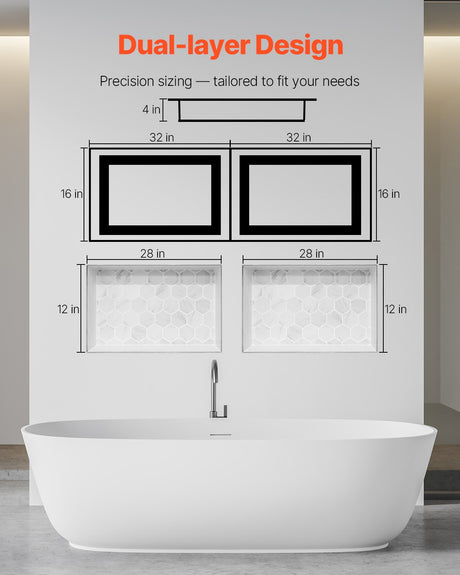 VEVOR Shower Niche 40.6 x 81.3 + 40.6 x 81.3 cm Recessed Wall Shelf Bathroom