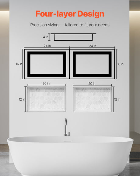 VEVOR Shower Niche 40.6 x 61+40.6 x 61 cm Recessed Wall Organizer Bathroom