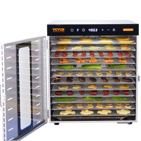 VEVOR 10 Trays Food Dehydrator Machine Stainless Steel 1000W Jerky Fruit Drying