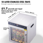 VEVOR 10 Trays Food Dehydrator Machine Stainless Steel 800W Jerky Fruit Drying