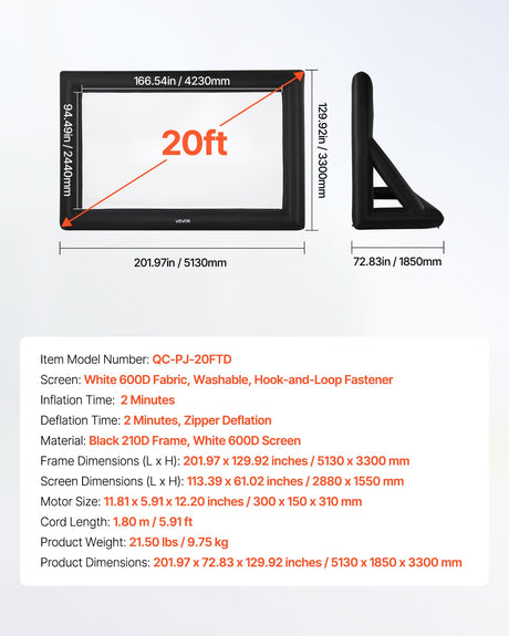 VEVOR 20 ft Inflatable Movie Screen 16:9