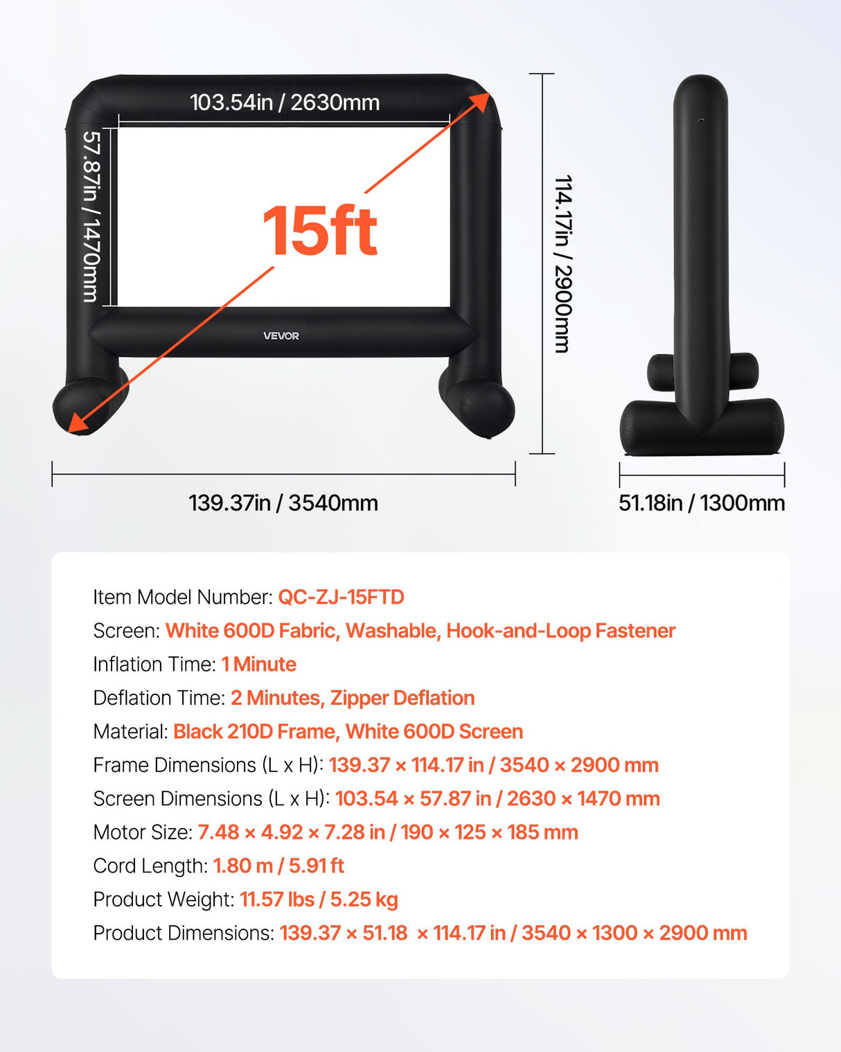 VEVOR 15 ft Inflatable Movie Screen