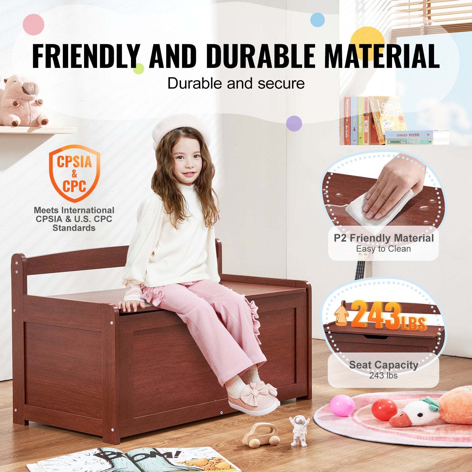 VEVOR Cherry Kids Toy Storage Bench