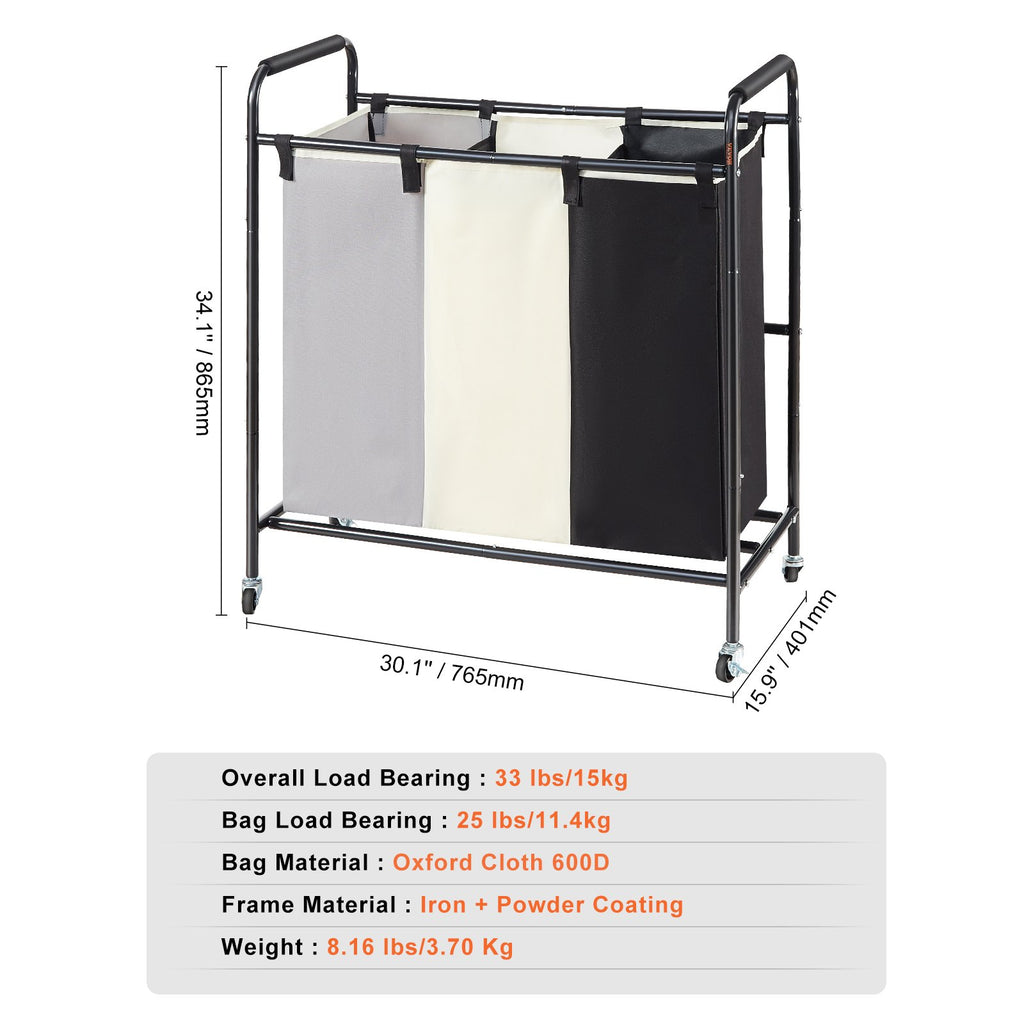 VEVOR 3-Section Heavy-Duty Laundry Sorter