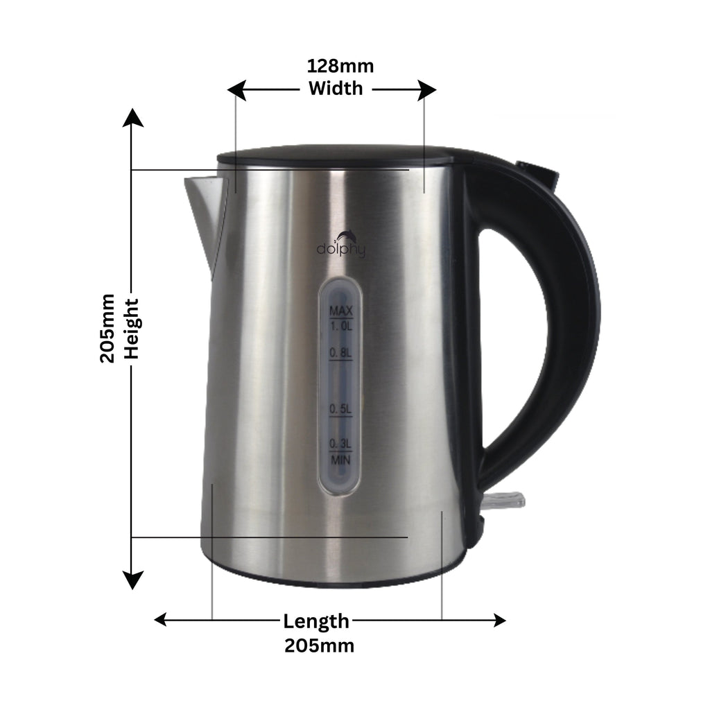 1.0L Brushed Silver Stainless Steel Kettle