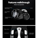 Devanti 2200W Bagless Vacuum Cleaner – Black