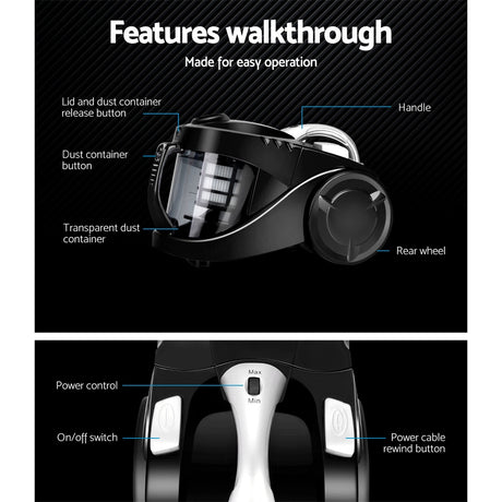 Devanti 2200W Bagless Vacuum Cleaner – Black