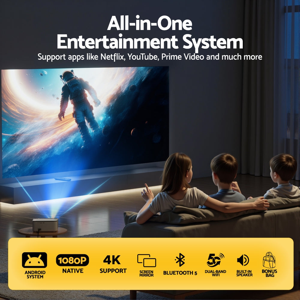 Devanti 4K 1080P Android WiFi Home Projector