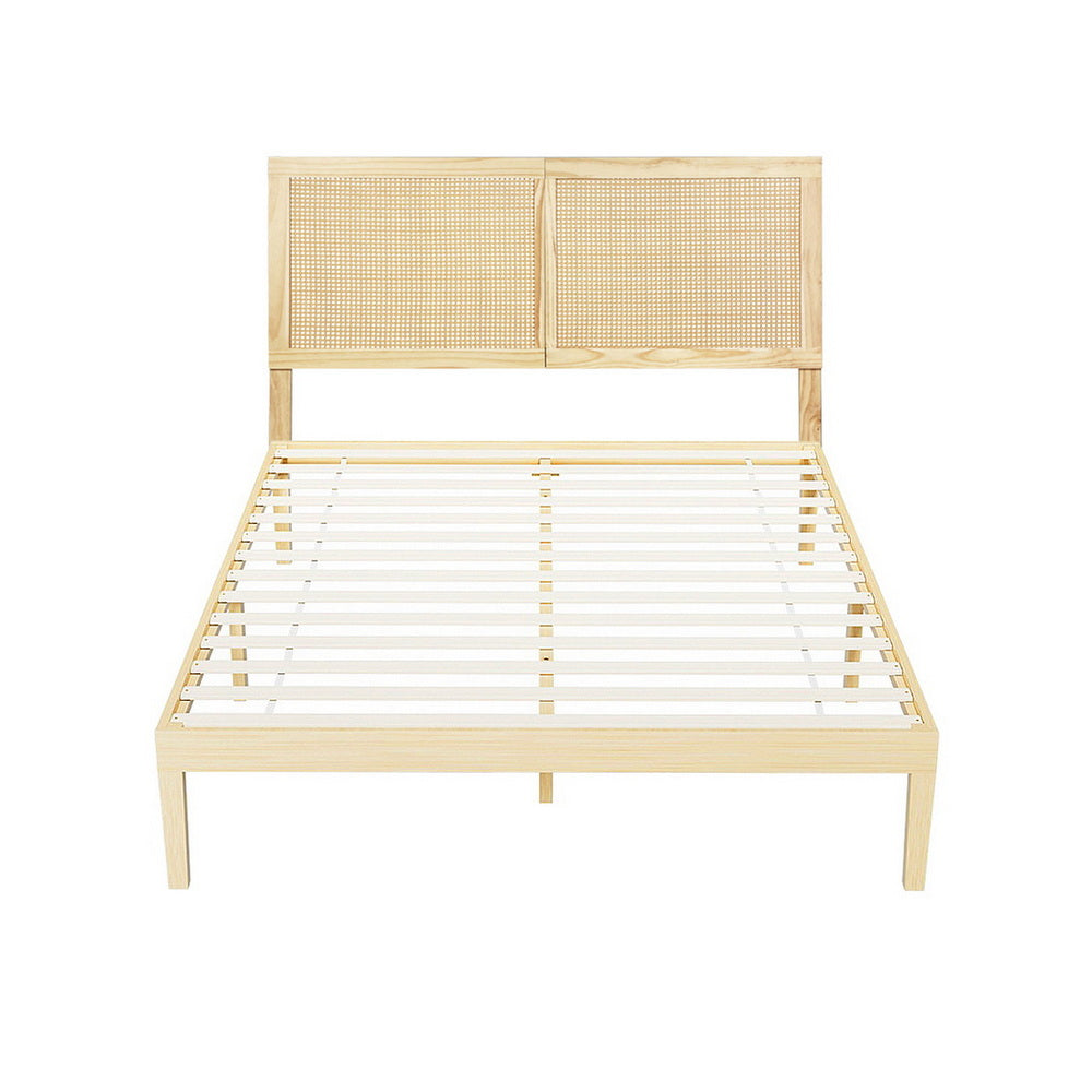 Artiss Bruno Queen Bed Frame with Rattan Headboard