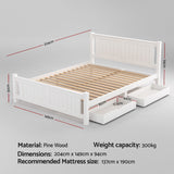 Artiss Bed Frame Double Size Wooden Platform with 2 Storage Drawers White RIO