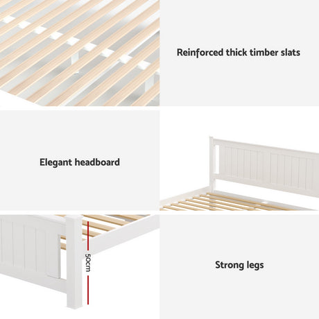 Artiss Bed Frame Double Size Wooden Platform with 2 Storage Drawers White RIO