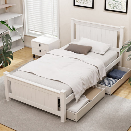 Artiss Bed Frame King Single Size Wooden Platform with 2 Storage Drawers White RIO