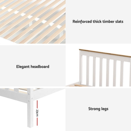 Artiss Bed Frame Single Size Wooden Platform with 2 Storage Drawers White PONY