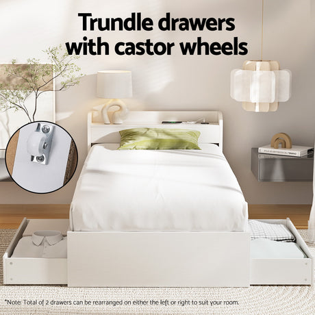 Artiss Bed Frame Single Size with Charging Ports and 2 Drawers AURA