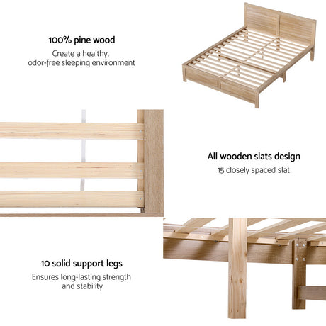 Artiss Acacia Wood Queen Size Bed Frame