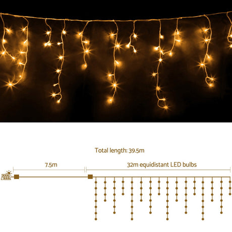 Jingle Jollys 32M Warm White Icicle Lights