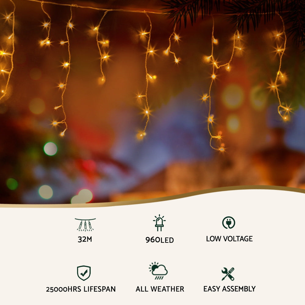 Jingle Jollys 32M Warm White Icicle Lights