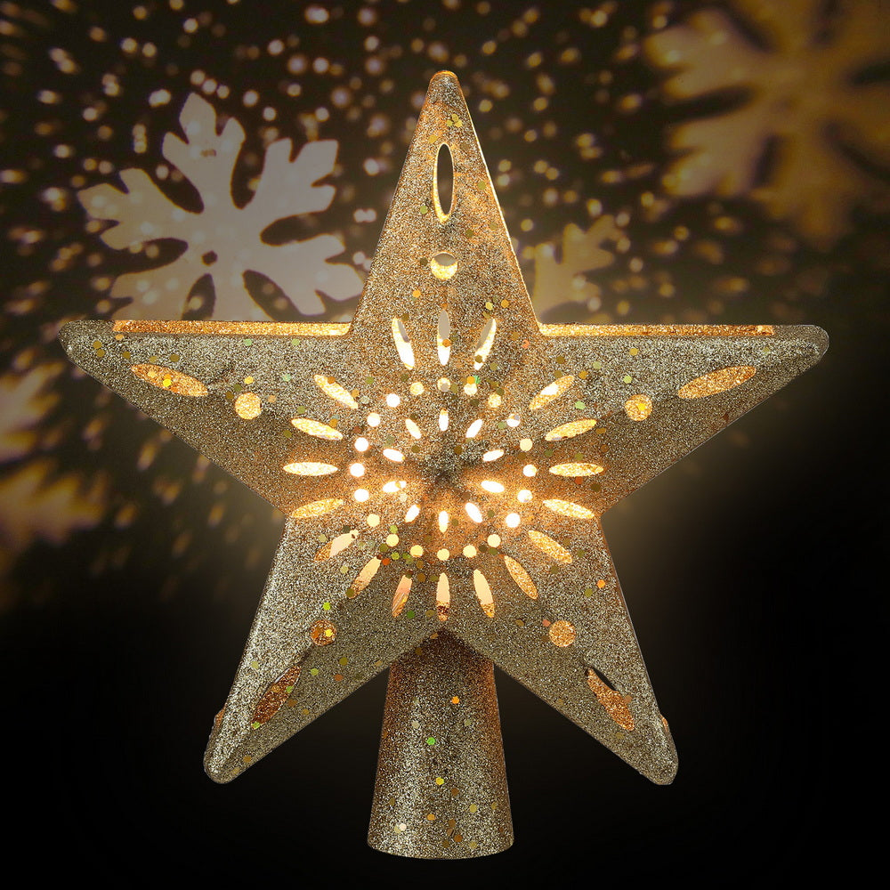 Glitter Gold Snowflake Projector Tree Topper