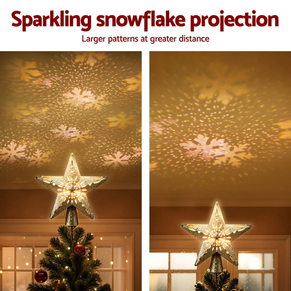 Glitter Gold Snowflake Projector Tree Topper