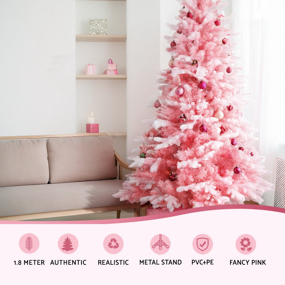 Jingle Jollys 1.8m Pink Snowy Christmas Tree