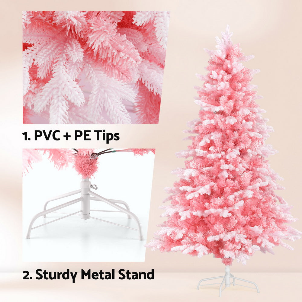 Jingle Jollys 1.8m Pink Snowy Christmas Tree
