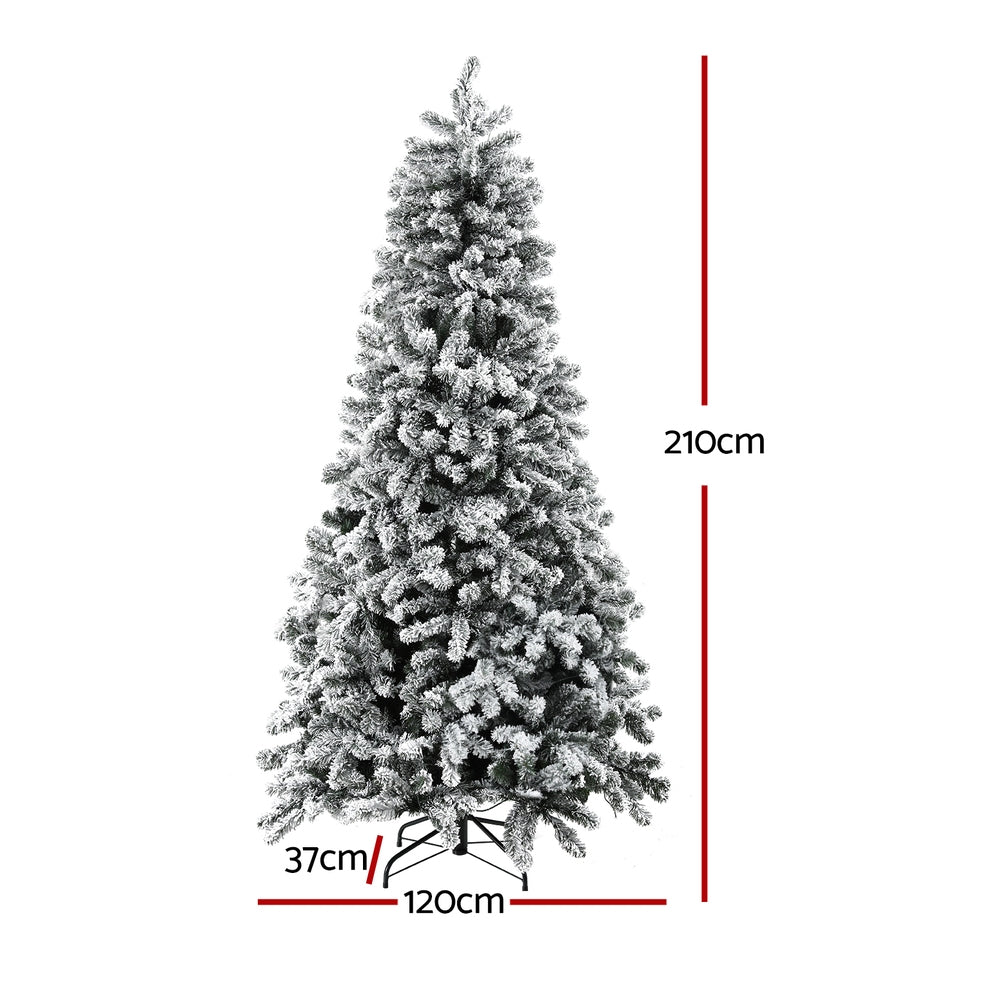 Jingle Jollys 2.1m Pre-lit Snow Flocked Christmas Tree
