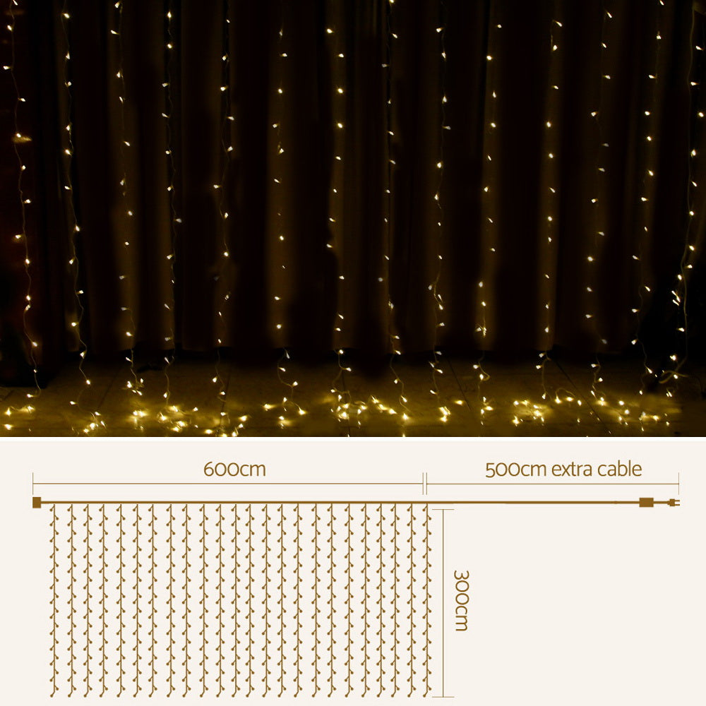 Jingle Jollys 3x6M Warm White Curtain Lights