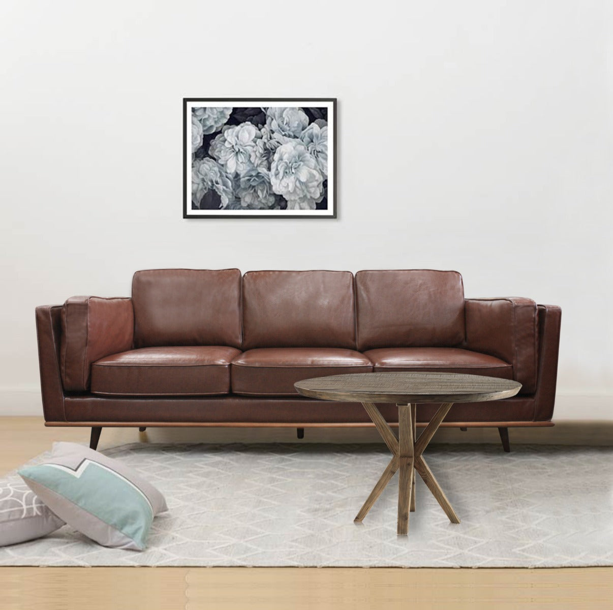 Brown 3 Seater Faux Sofa for Living Room